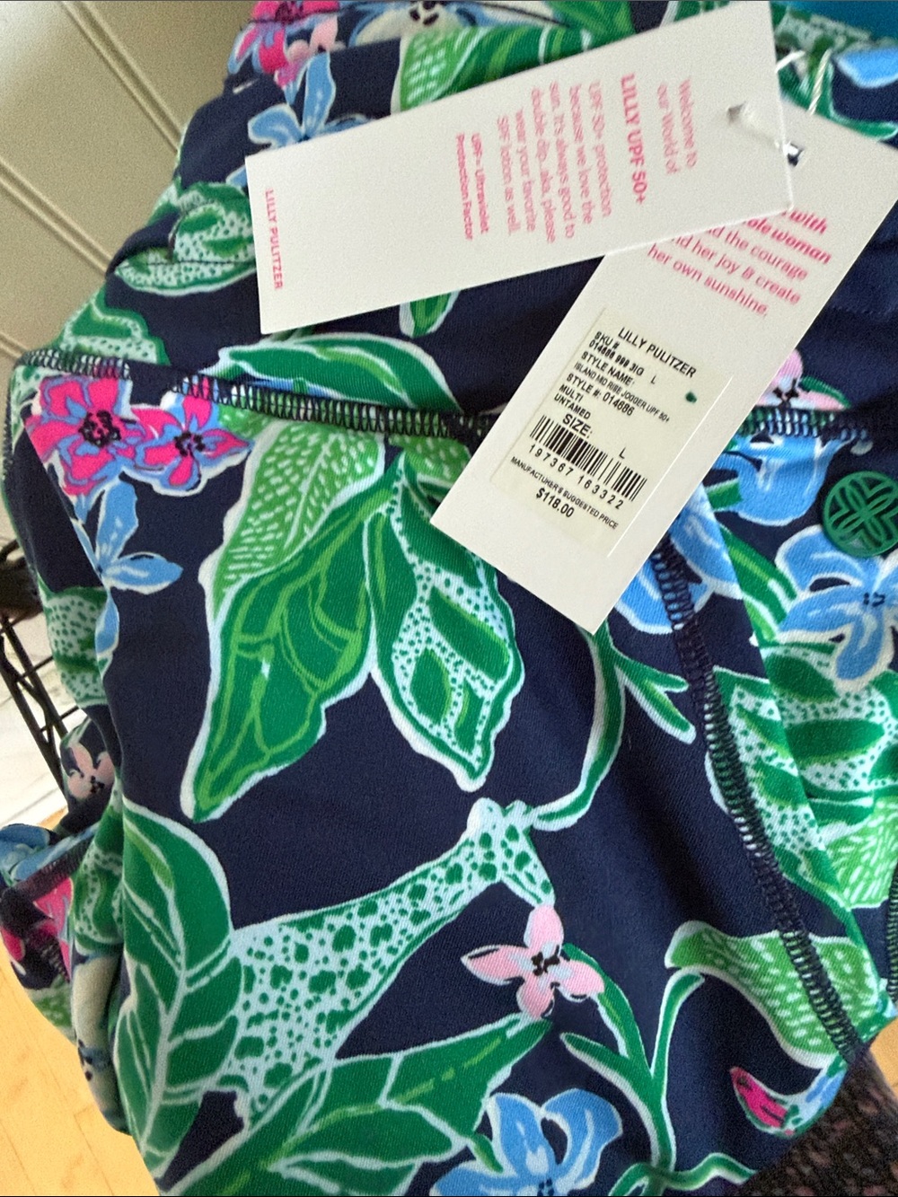 Lilly Pulitzer Navy Tropical Floral Active Top - Green & Pink Accents